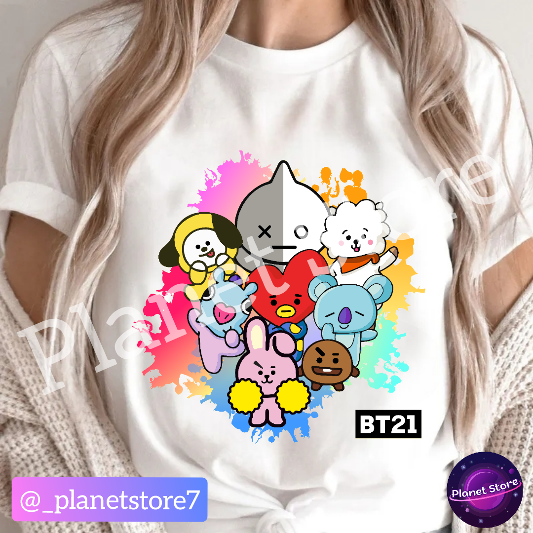 BT21 BTS T-SHIRT 100% COTTON (black and white)
