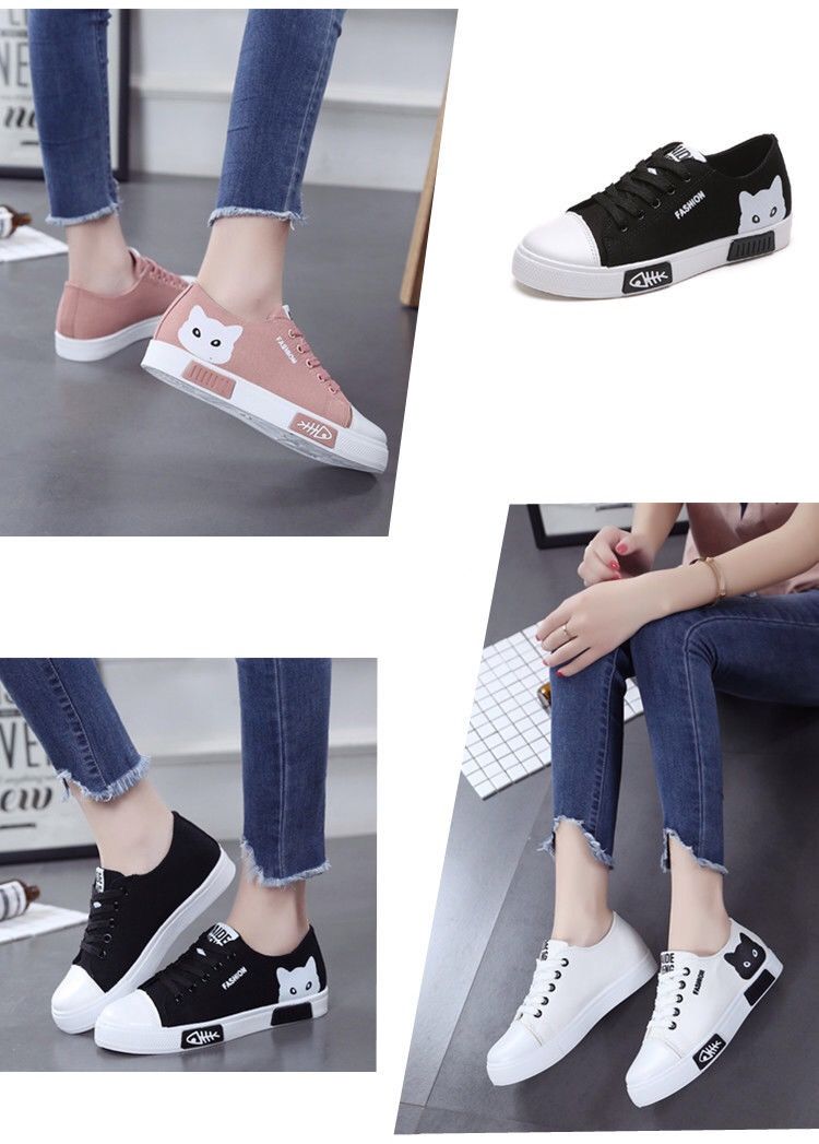 CUTE CAT WOMEN'S SNEAKERS (black/pink/white)