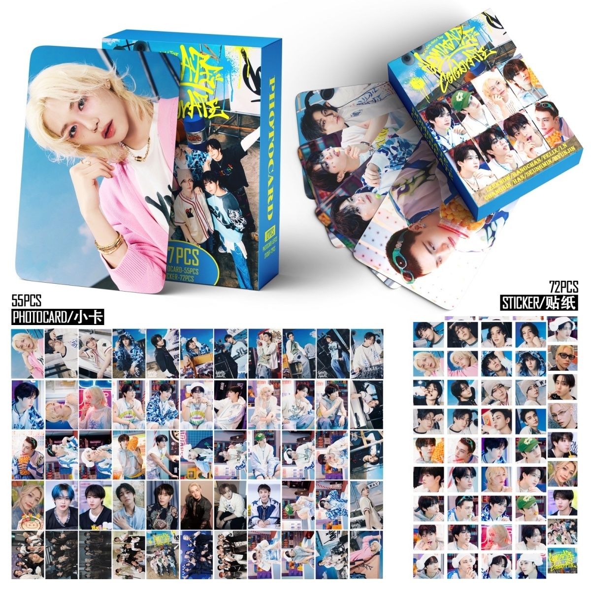 STRAY KIDS MERCH FOTOKARTEN 127 STÜCK DominATE CelebraATE (55 KARTEN + 72 AUFKLEBER)