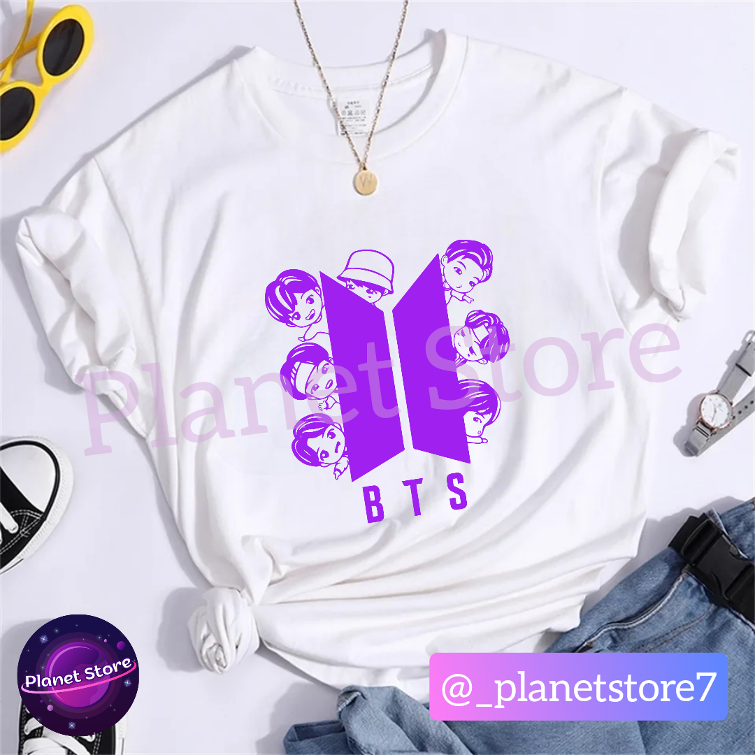 BTS TINY TAN 100% COTTON T-SHIRT (black and white) 